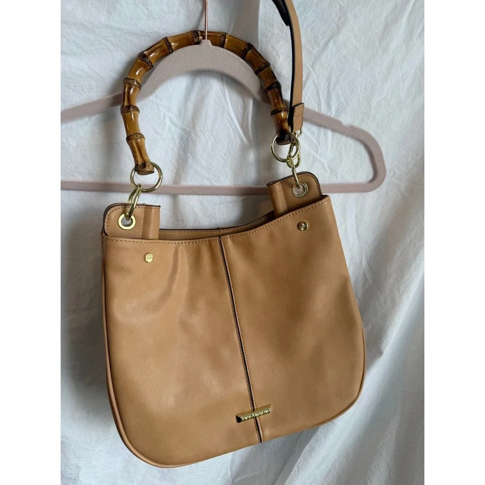 Enzo Angiolini Tan‎ Crossbody Hobo Bag with Bamboo Handles Gold Hardware